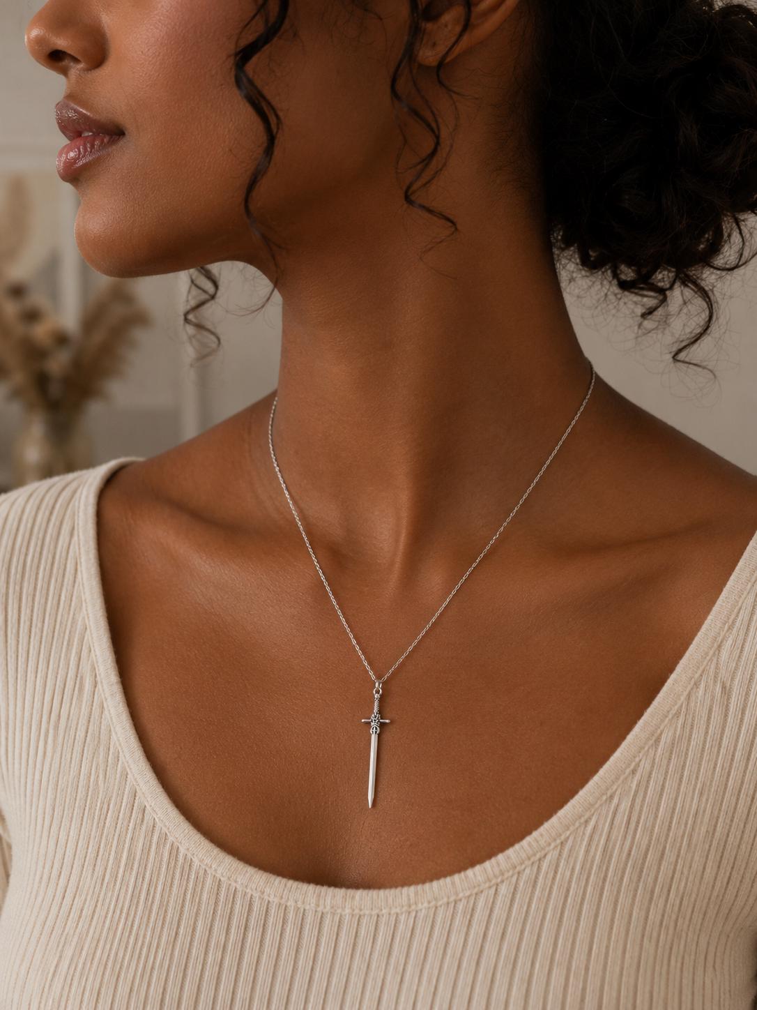 Fantasy Sword Necklace | Silver Medieval Knight Pendant | Bookish Jewelry