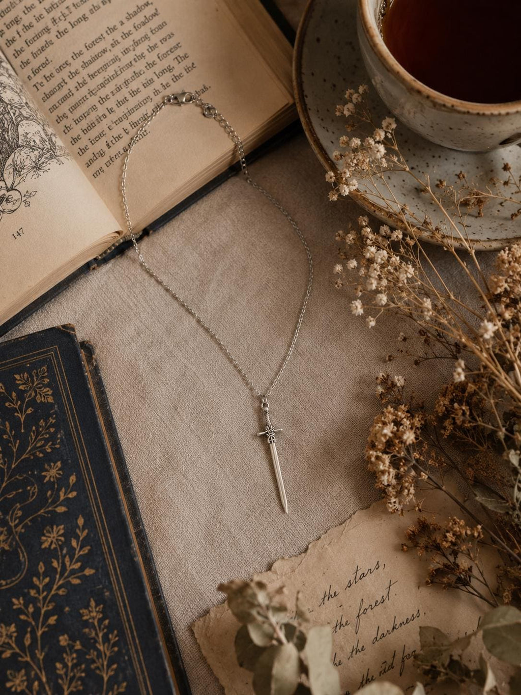 Fantasy Sword Necklace | Silver Medieval Knight Pendant | Bookish Jewelry