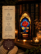 Rose Acrylic Stained Glass Book Nook | LED Tealight Bookshelf Decor | Book Lover Gift | Gothic Rose Window | Reading Nook Decoration