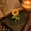Sunflower Enamel Pin | Botanical Flower Brooch | Gold Tone Metal, Hard Enamel