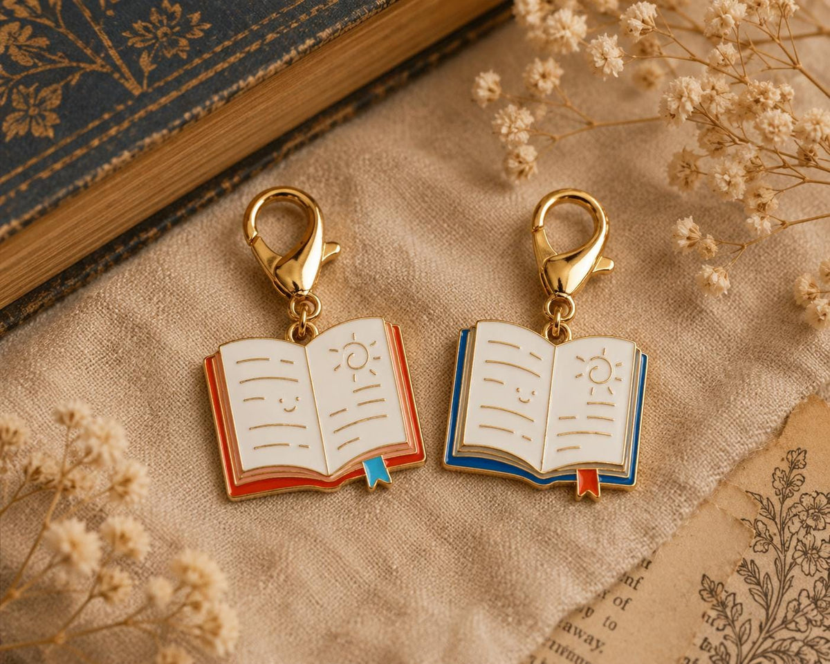 Open Book Enamel Charm | Red or Blue Mini Book Keychain, Reader Accessory