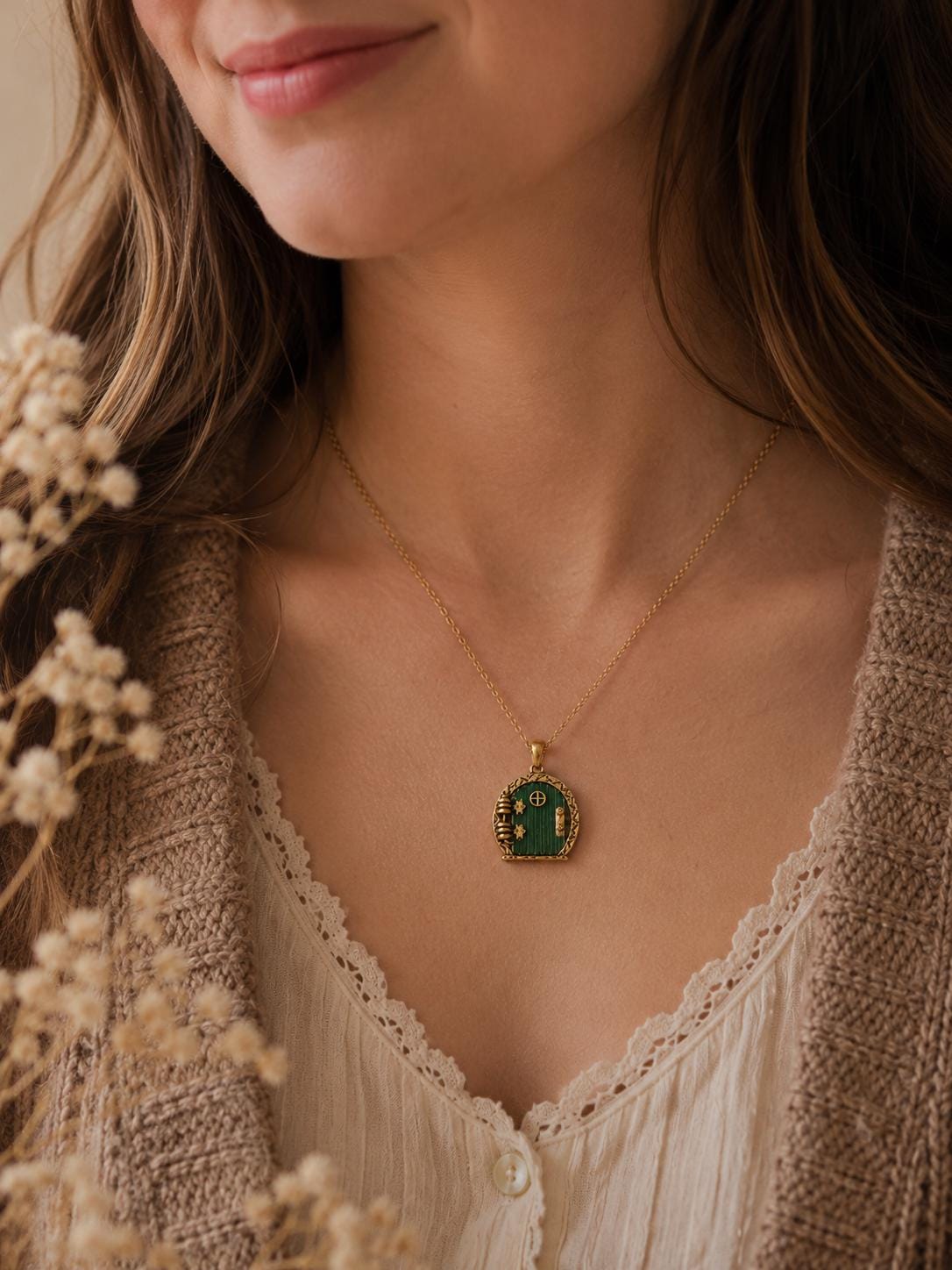 Hobbit Door Necklace | Fantasy Book Inspired Pendant | Green Door Locket Necklace | Book Lover Gift | Cottagecore Jewellery | Reader Gift