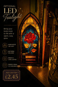 Rose Acrylic Stained Glass Book Nook | LED Tealight Bookshelf Decor | Book Lover Gift | Gothic Rose Window | Reading Nook Decoration
