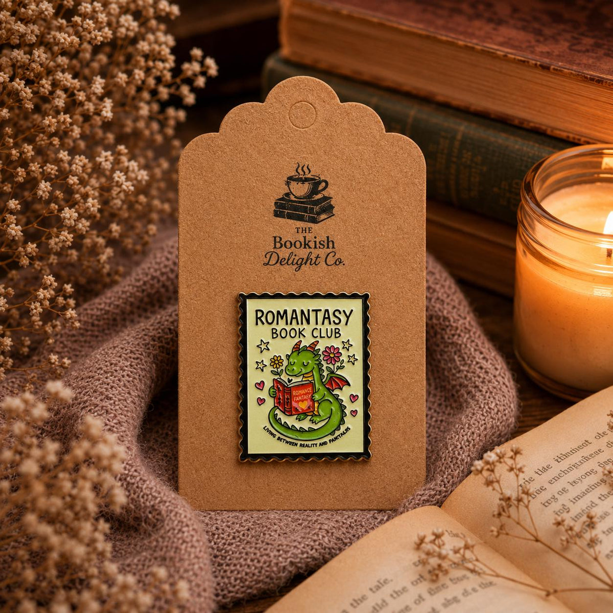 Romantasy Book Club Enamel Pin | Dragon Reading Fantasy Romance Badge