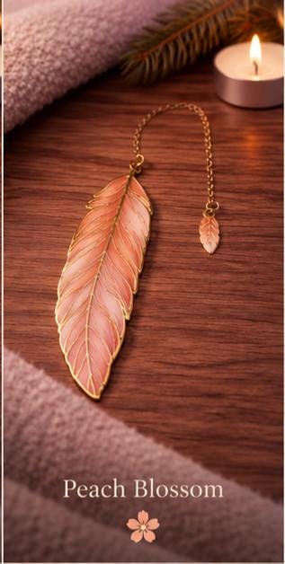 1x Feather Metal Bookmark with Gold Enamel Chain | Elegant Book Lover Accessory | Choose Colour