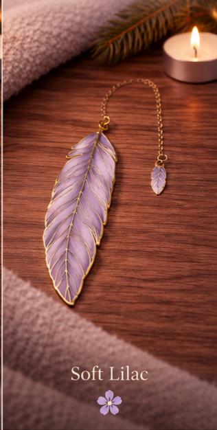 1x Feather Metal Bookmark with Gold Enamel Chain | Elegant Book Lover Accessory | Choose Colour