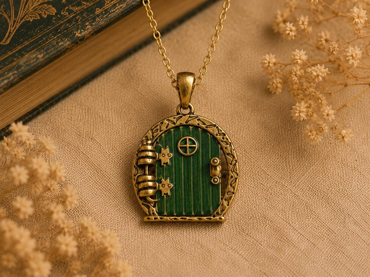 Hobbit Door Necklace | Fantasy Book Inspired Pendant | Green Door Locket Necklace | Book Lover Gift | Cottagecore Jewellery | Reader Gift