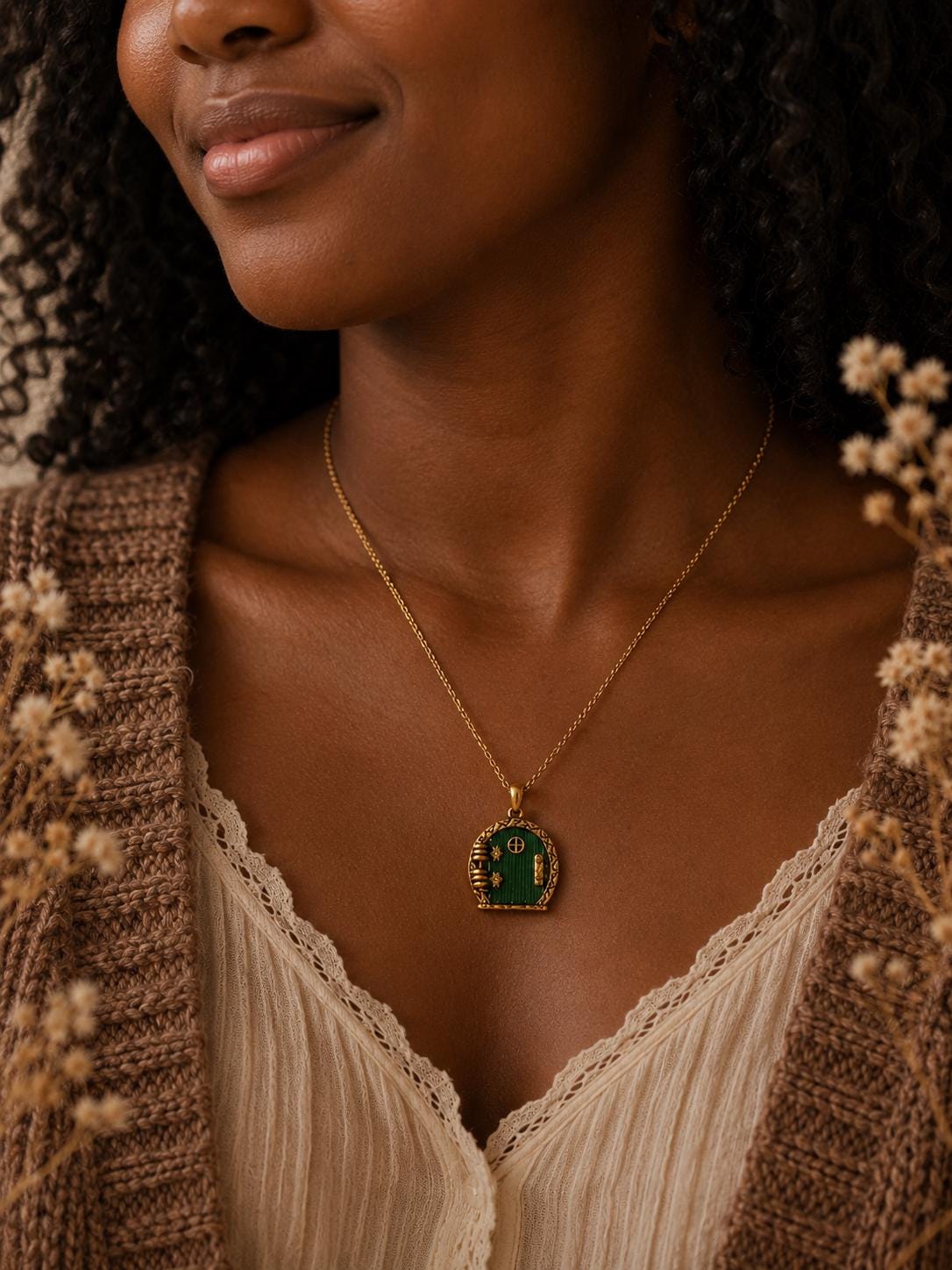 Hobbit Door Necklace | Fantasy Book Inspired Pendant | Green Door Locket Necklace | Book Lover Gift | Cottagecore Jewellery | Reader Gift