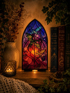 Fantasy Dragon Stained Glass Effect Book Nook | Acrylic Bookshelf Decor | Gothic Shelf Insert | Cosy Book Lover Gift | For LED Tealights
