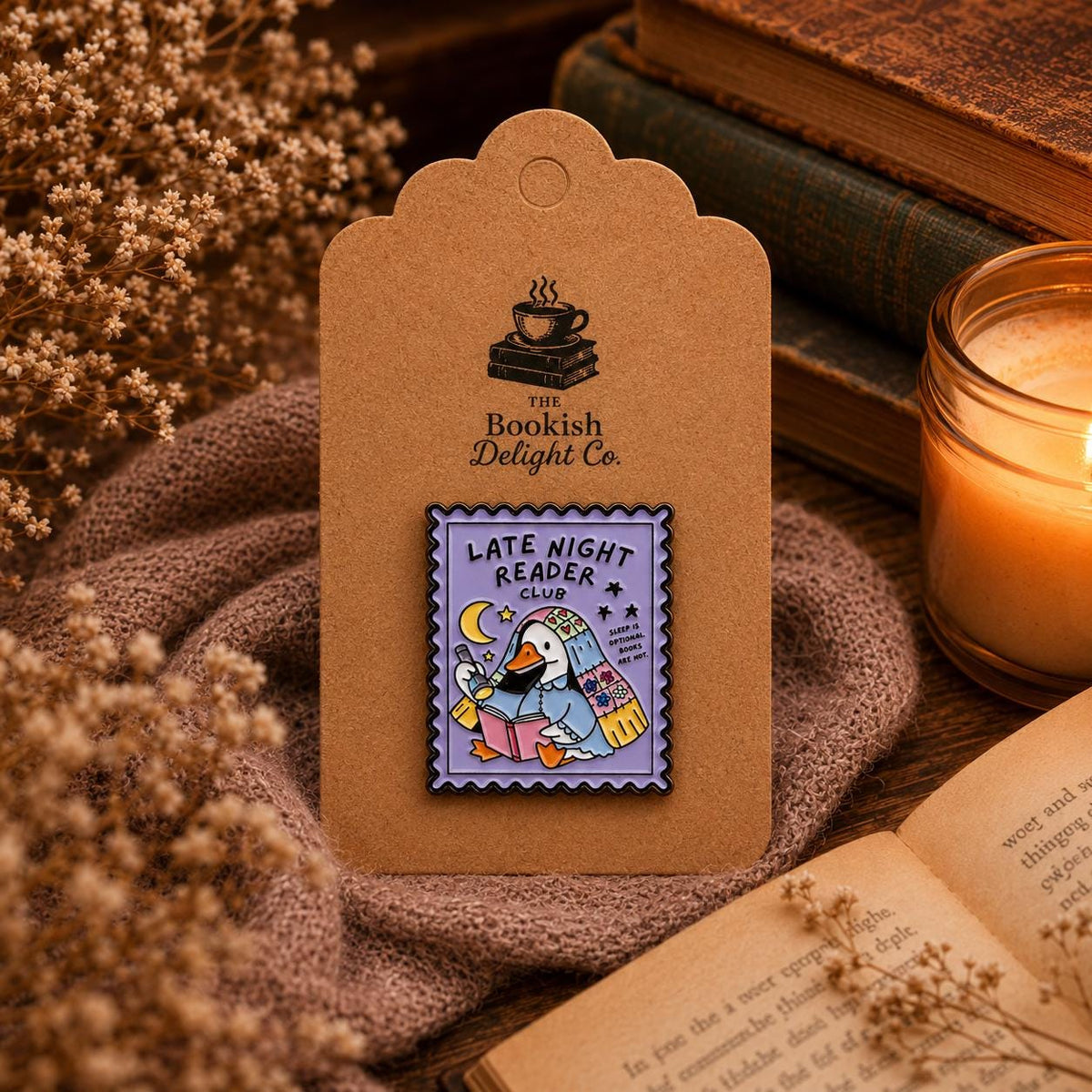 Late Night Reader Club Enamel Pin | Goose Reading Book Badge, Night Owl Accessory