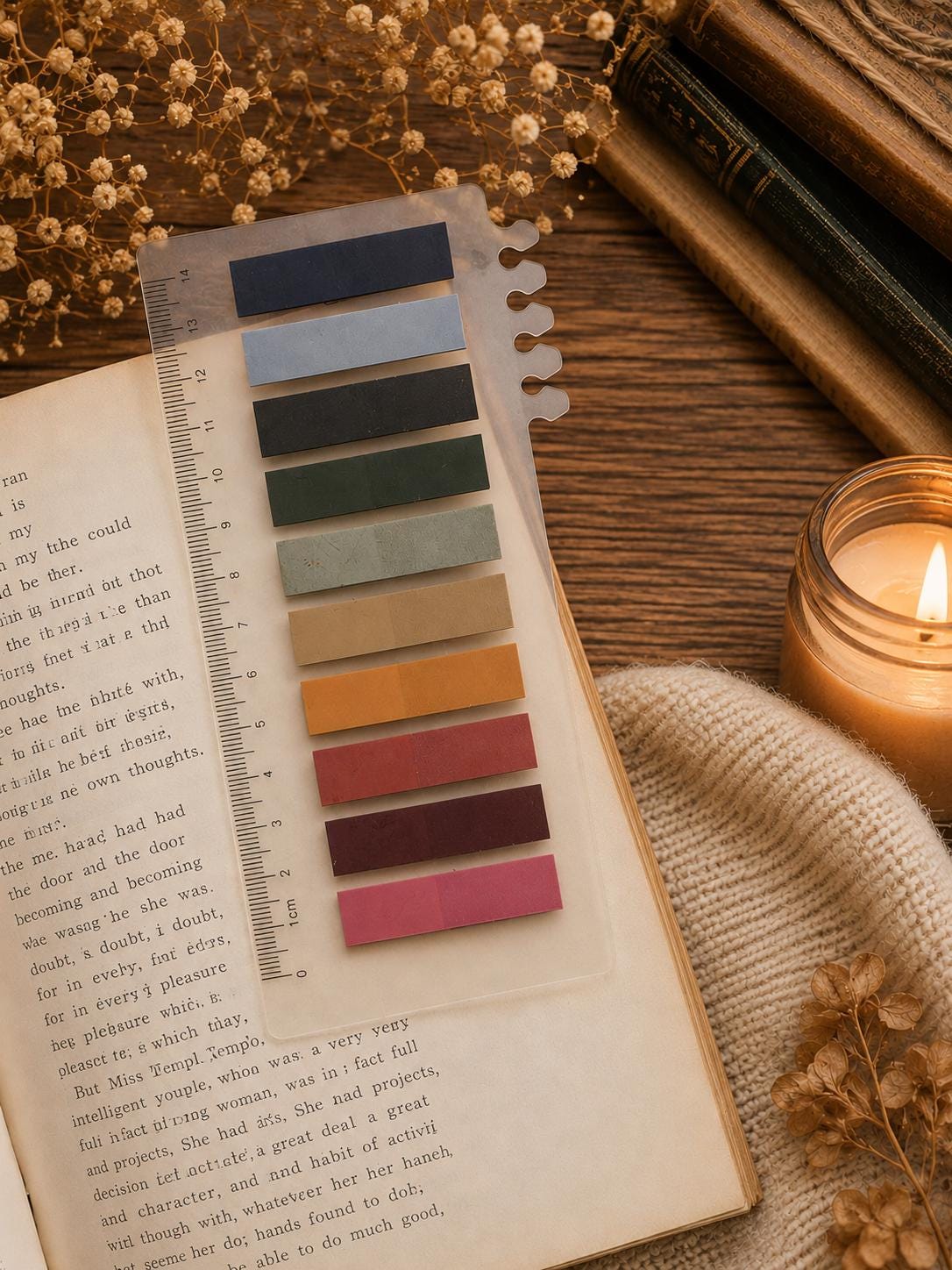 Autumn Cosy Annotation Tabs | Book Tabs with 14cm Ruler | Planner Tabs | Page Markers | Reading Annotation Kit | Bookish Gift