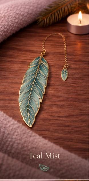 1x Feather Metal Bookmark with Gold Enamel Chain | Elegant Book Lover Accessory | Choose Colour