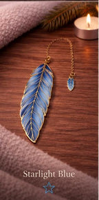 1x Feather Metal Bookmark with Gold Enamel Chain | Elegant Book Lover Accessory | Choose Colour