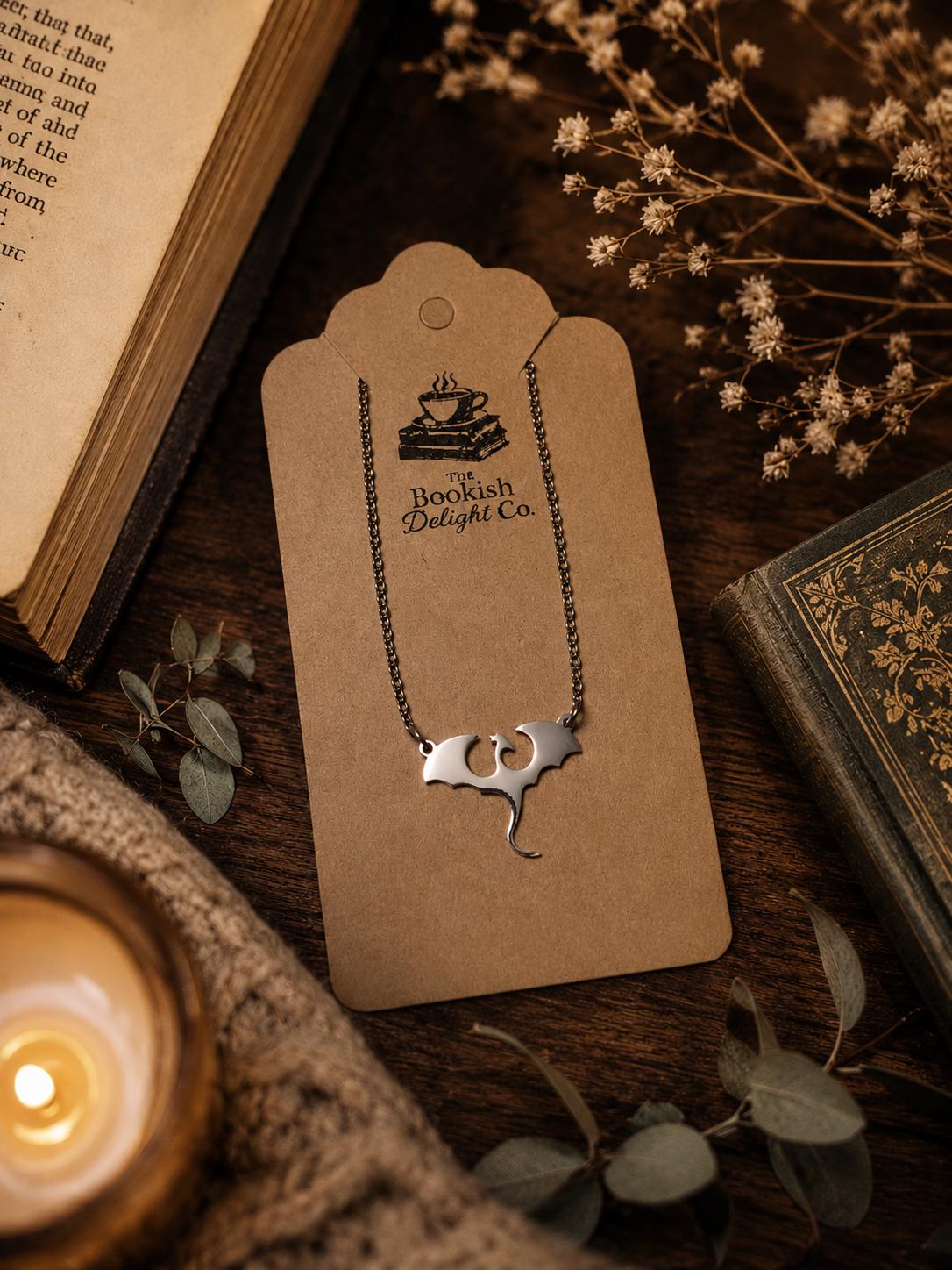 Stainless Steel Dragon Necklace  Minimal Fantasy Jewellery (Gold or Silver)