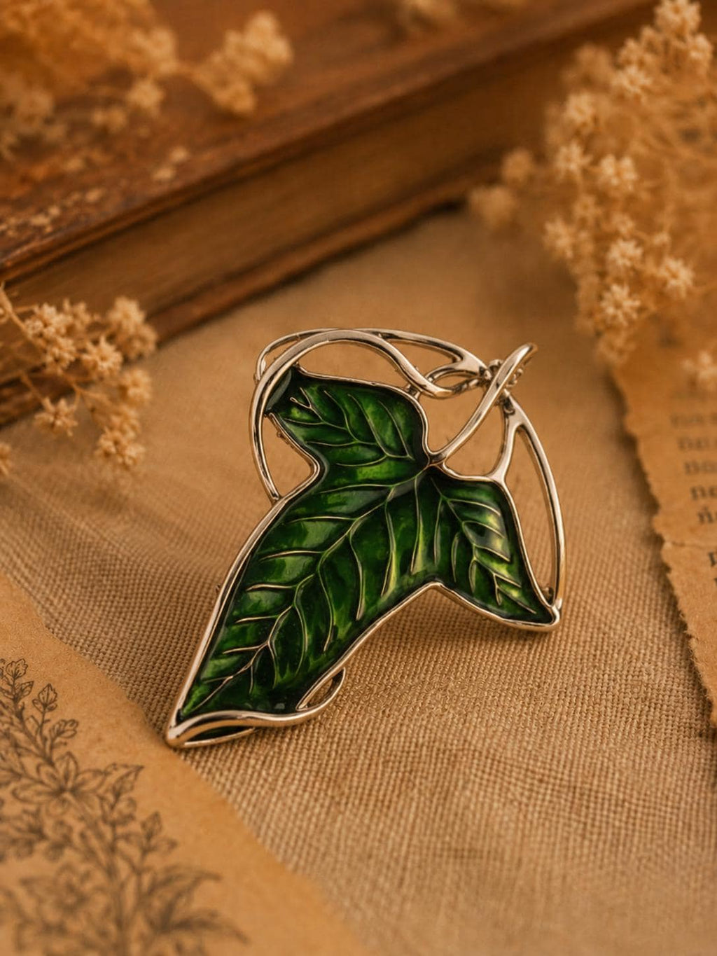 Green Leaf Brooch | Elven Inspired Jewellery | Enchanted Woodland Pin | Fantasy Book Lover Gift | Botanical Nature Brooch