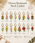 Floral Enamel Bookmark Clip  Gold-Tone Teardrop Page Marker