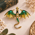 Detailed Dragon Brooch  Fantasy Creature, Crystal Accents, Metal Alloy Accessory