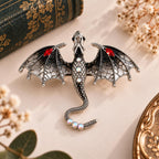 Detailed Dragon Brooch  Fantasy Creature, Crystal Accents, Metal Alloy Accessory